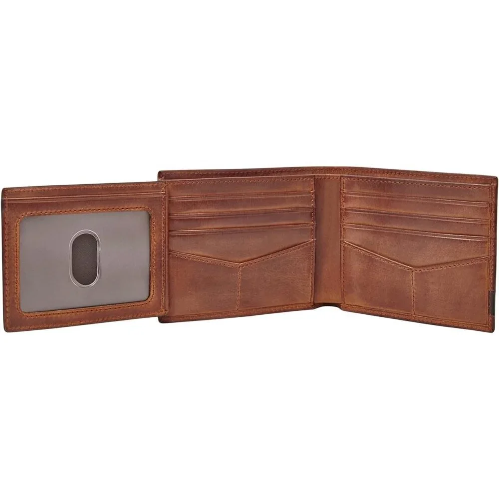 Men Brown Quinn Leather Bifold with Flip ID Wallet (Model: ML3644200)